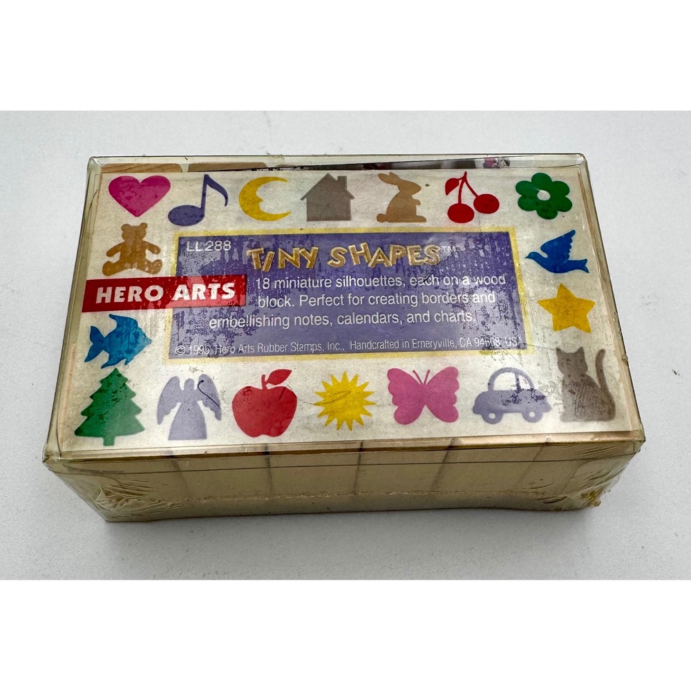 Vtg 1995 Hero Arts Tiny Shapes Wood Rubber Stamp Set 18pc Miniature Pack LL288